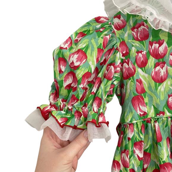 Vintage 90s Girls Tea Party Dress Baby Doll Collar Tulip Easter Dress Girl 6X - Picture 4 of 12